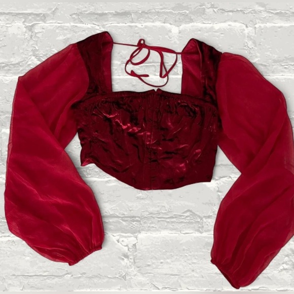 UO Peggy Velvet Puff Sleeve Bustier Top - Picture 4 of 6